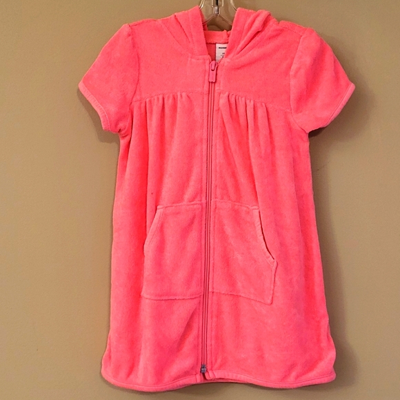 Bright pink terry hooded zip up coverup - Picture 1 of 3